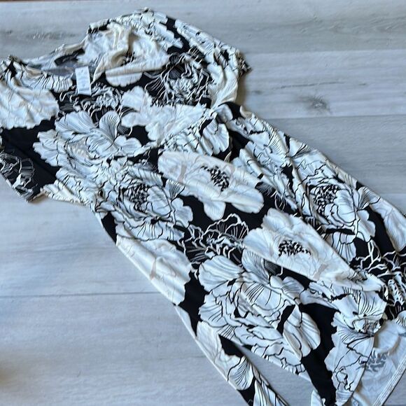 WhiteHouseBlackMarket Button-Front Midi Wrap Dress Blk/Wht/Tan M NWT - Picture 4 of 6